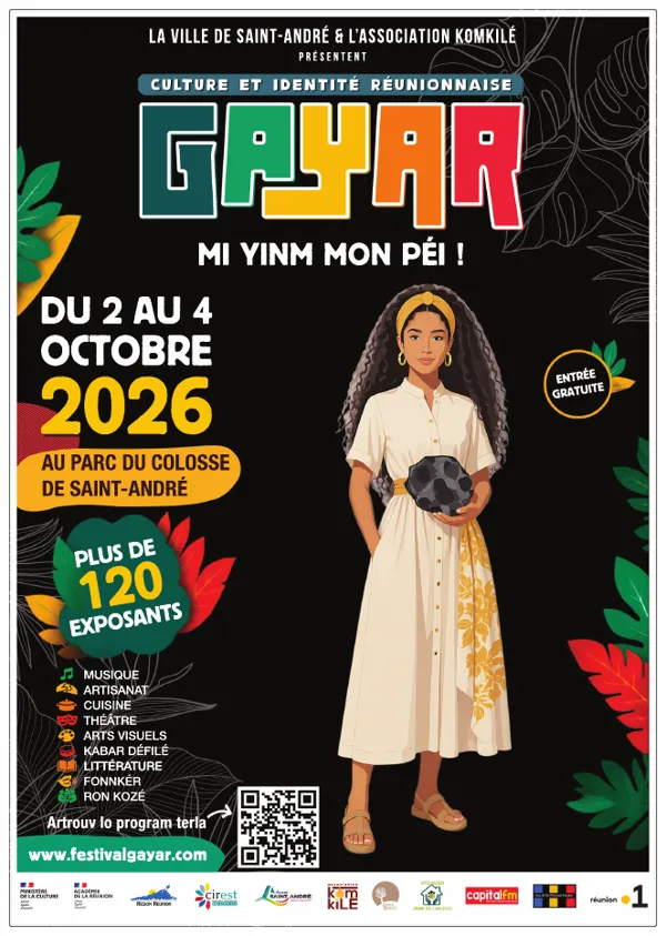 Affiche officielle du Festival Gayar 2026, Parc du Colosse, Saint-André
